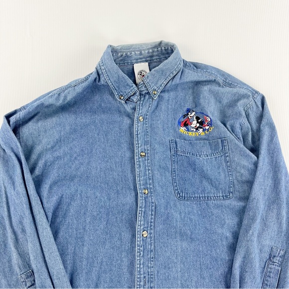 Vintage Disney Mickey & Co. Admit One Blue Button Down Long Sleeve Shirt - Picture 2 of 4